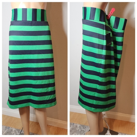 NWT Eloquii green blue stripe pullon stretch pencil skirt. Back zip slit. Sz 16. - Picture 13 of 16